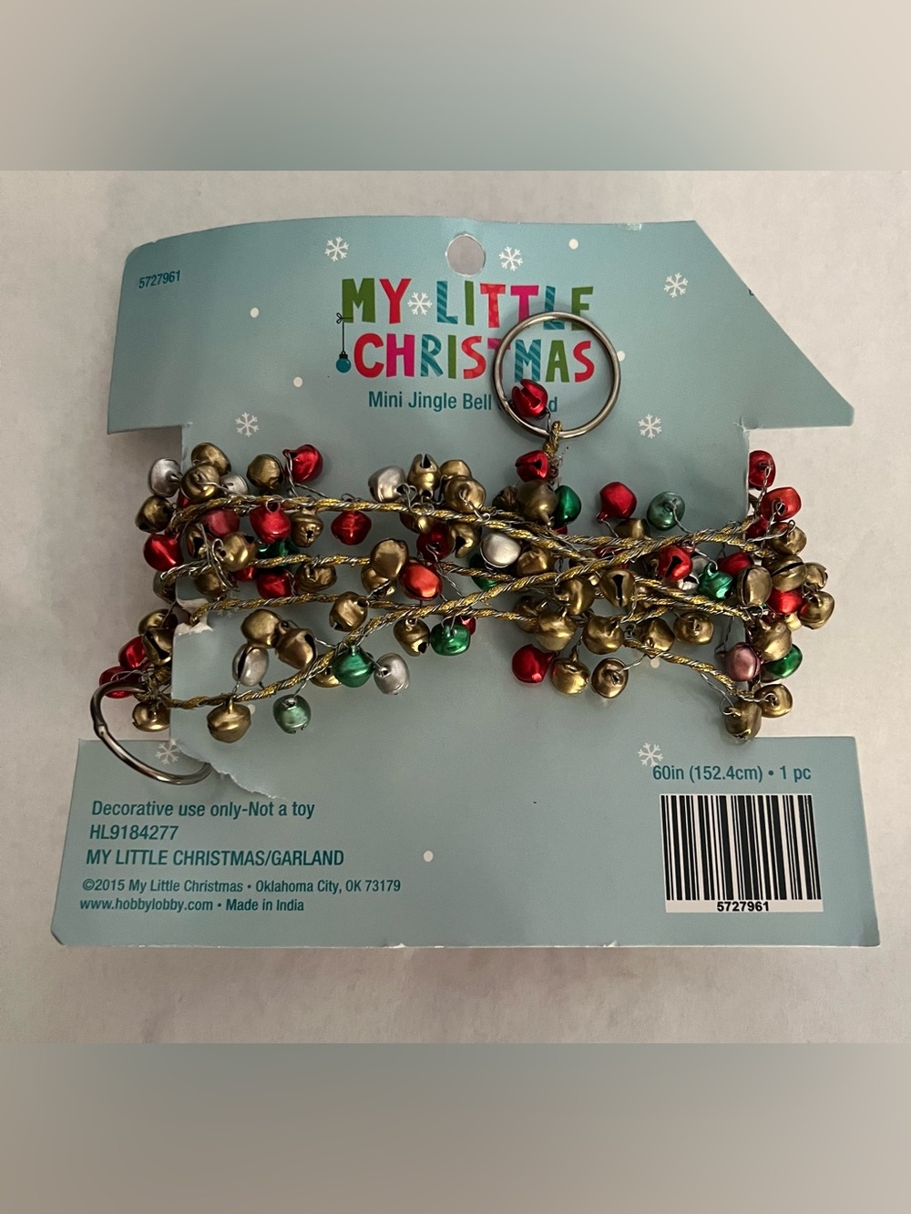💥 My Little Christmas Mini Jingle Bell Garland Holiday 5 Feet Accent Decor